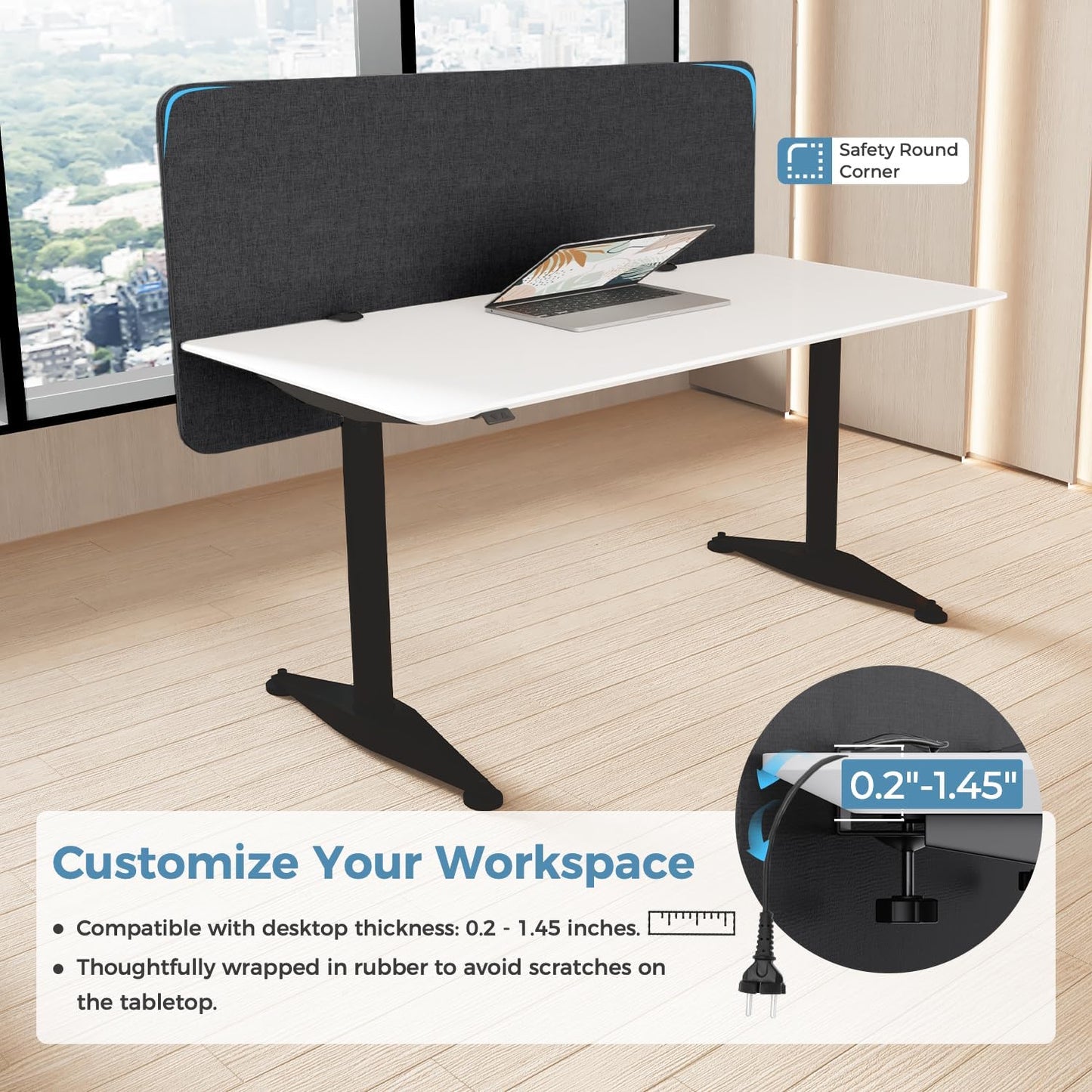 47.2" Privacy Desk Divider Panel, Acoustic Divider Panels for Office, Clamp-on Cubicle Office Room Dividers, Easy Assemble, Dark Grey