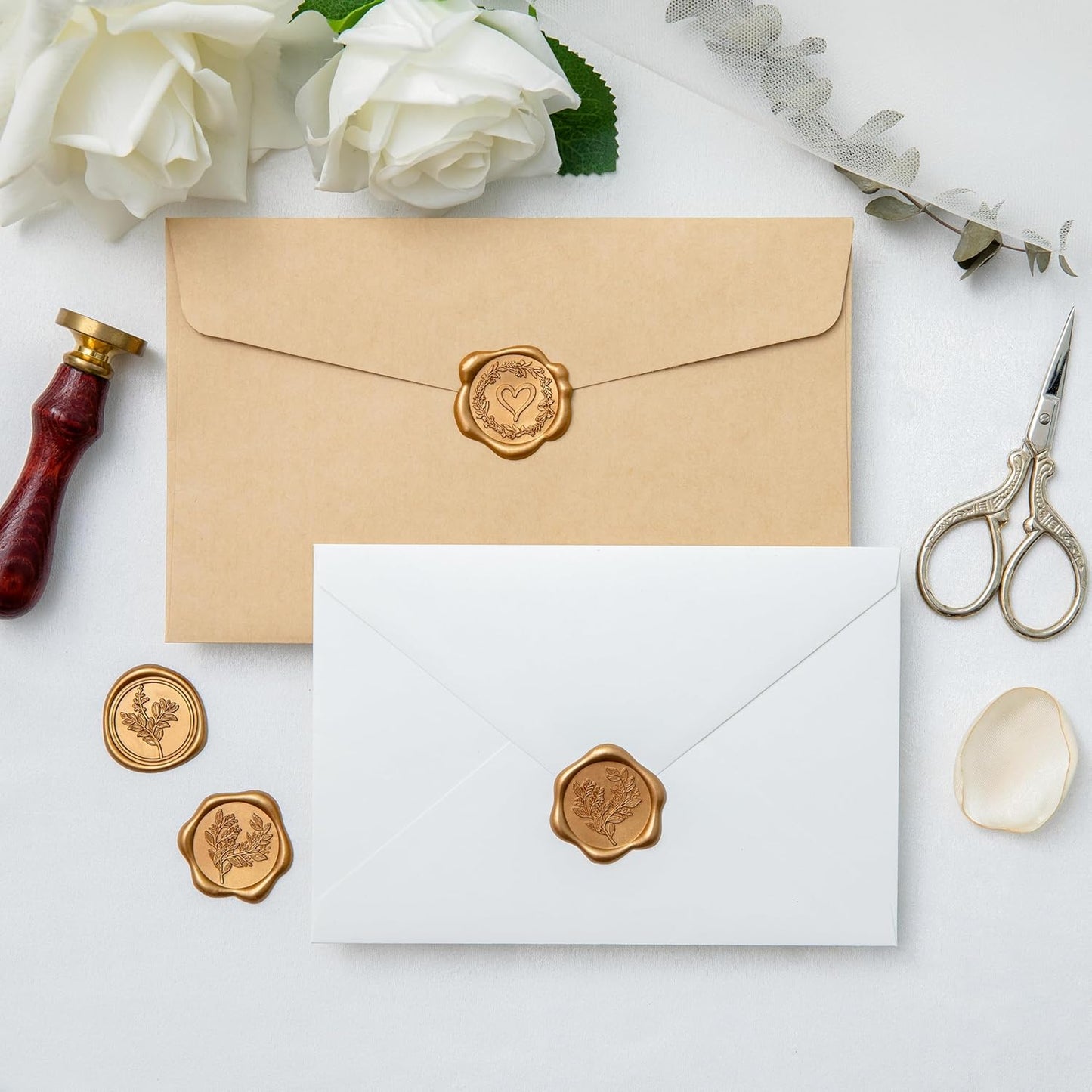 60 Pcs Vintage Gold Wax Seal Stickers Self-Adhesive Envelope Seals Stamp Stickers, Perfect for Wedding Invitations Seating Chart Christmas Gift Wrapping 3 Designs in 1 Pack