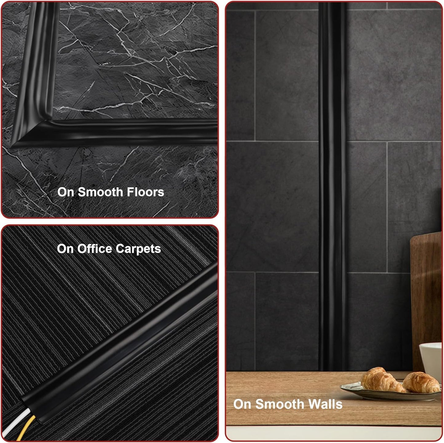 8.2ft Cord Cover Floor, Soft PVC Cord Covers for Wires on Floor, Self-Adhesive Cord Hider, Cable Management Wire Protector for Commercial Office Carpet/Floors/Wall White