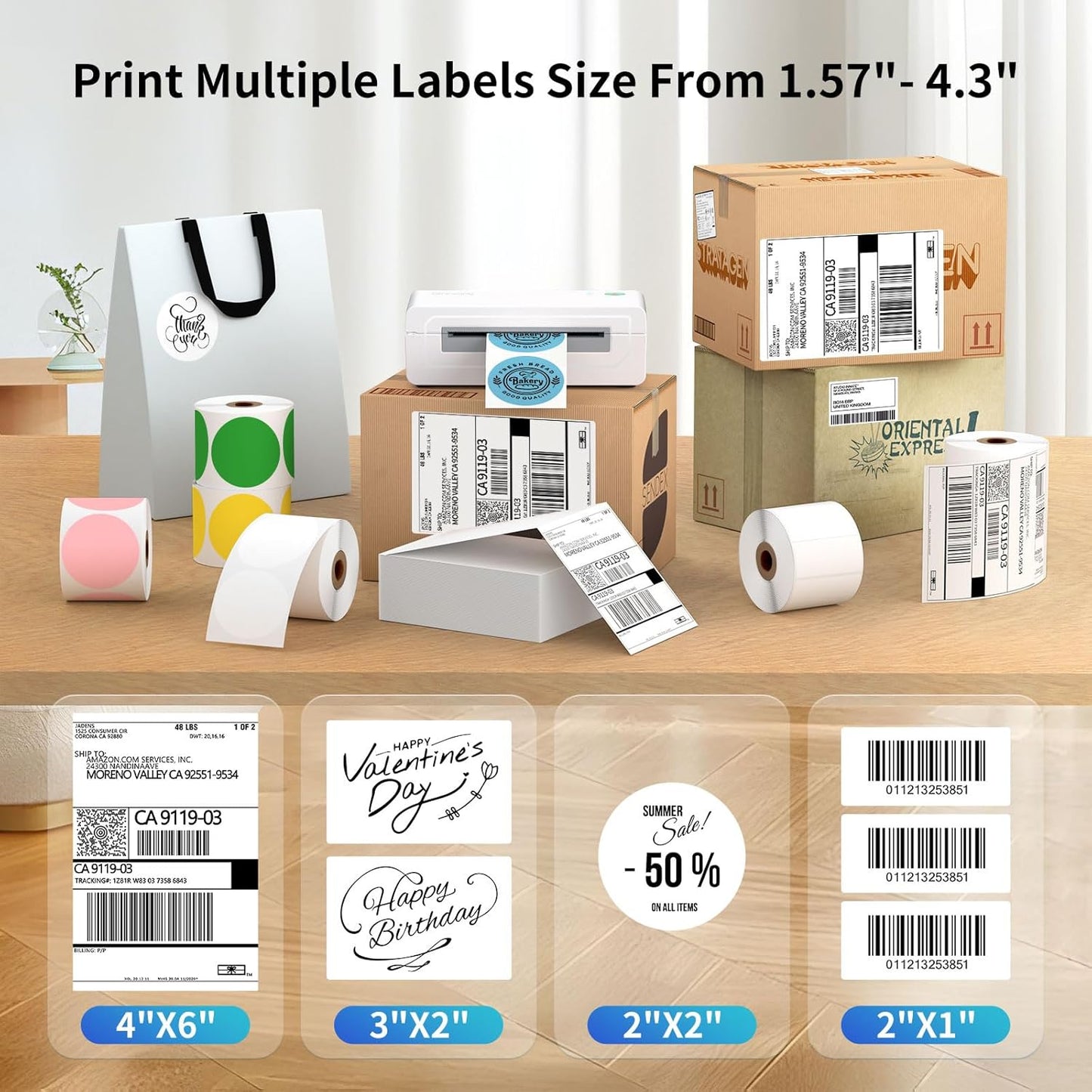 Bluetooth Thermal Shipping Label Printer, 4X6 Inkless Label Machine for iOS, Android, Laptop, Wireless Printer for Small Business, Compatible with Amazon, UPS, Shopify, White
