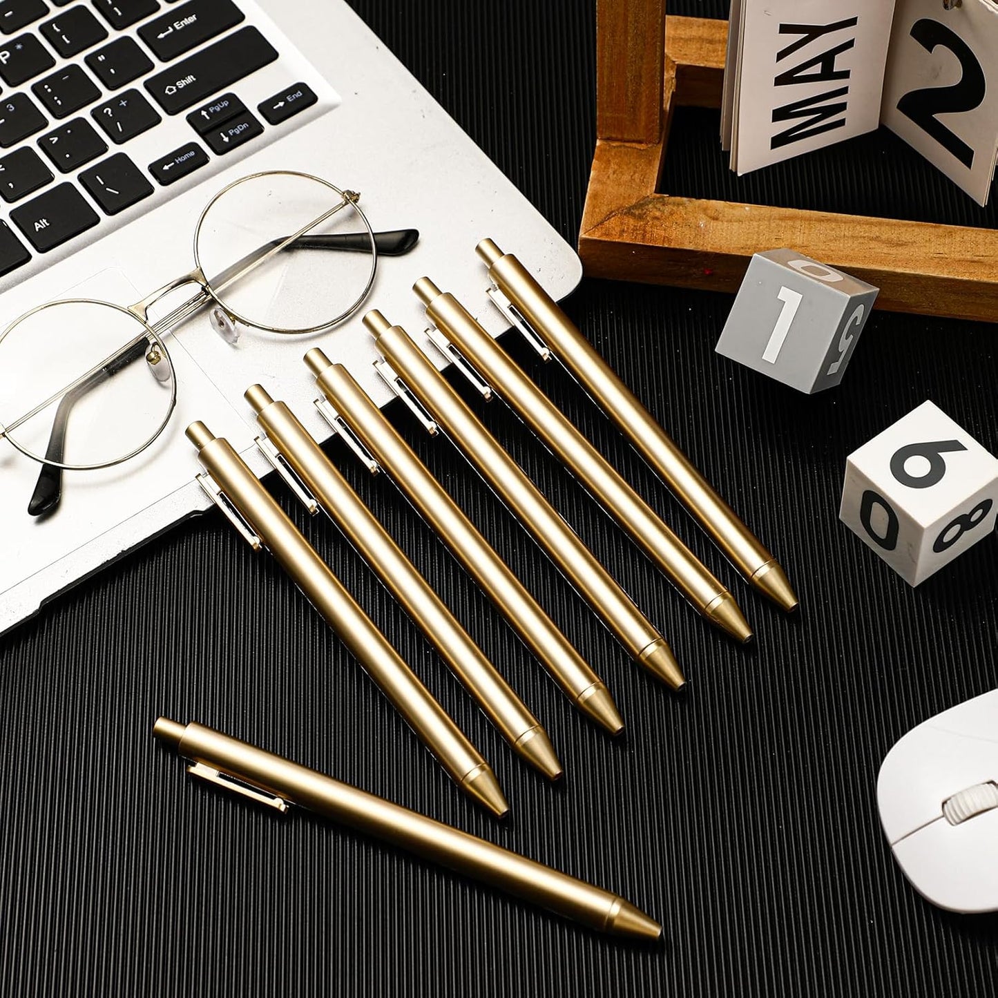 15 Pcs Gold Metallic Slim Ballpoint Pens Bulk Retractable Black Ink Medium Point (0.5mm) Smooth Writing Pens for Wedding Bridal Shower Business Office Students Teachers (Classic Style)