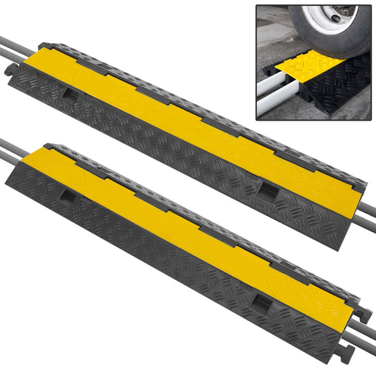 Pyle 2-Pack Heavy Duty Cable Ramp, Protective Cover with 2-Channel Design, 2000 lbs Load Capacity, Flip-Open Top, Non-Slip Surface, High Visibility Yellow, Suitable for Indoor and Outdoor Use