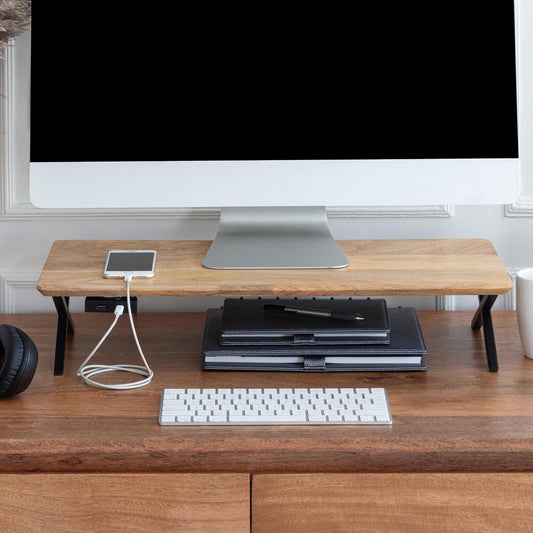 Anji Mountain Monitor Stand - Desktop Organizer & Laptop Riser, Ergonomic Monitor Riser, Space-Saving Monitor Stand for Desk, Durable Construction, Easy Assembly, Ideal for Home & Office,Natural