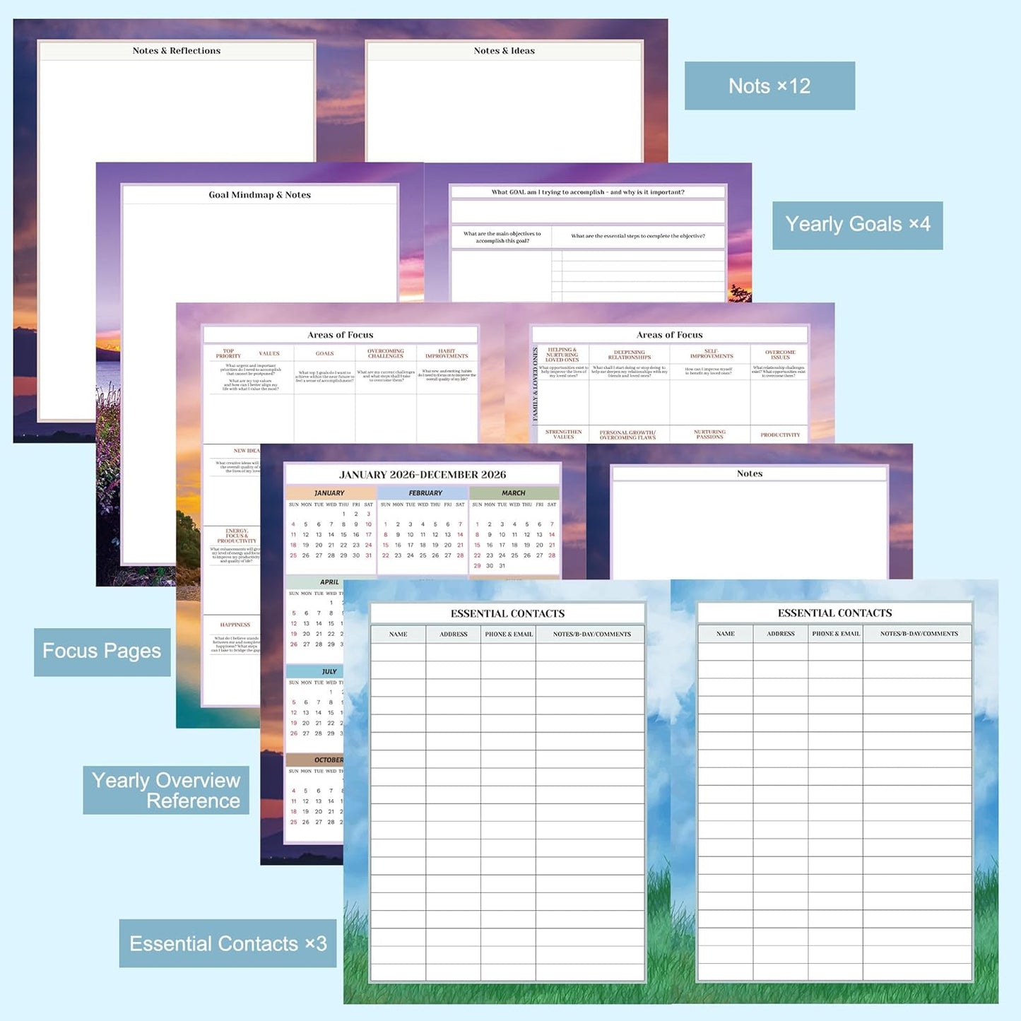 CAGIE Planner 2026 Monthly (Jan. 26-Dec. 26), 12 Month Academic Planner 8.5"x11", Large Daily Planner with Hourly Timeslot, Monthly Tab, Spiral Binding, Bookmark