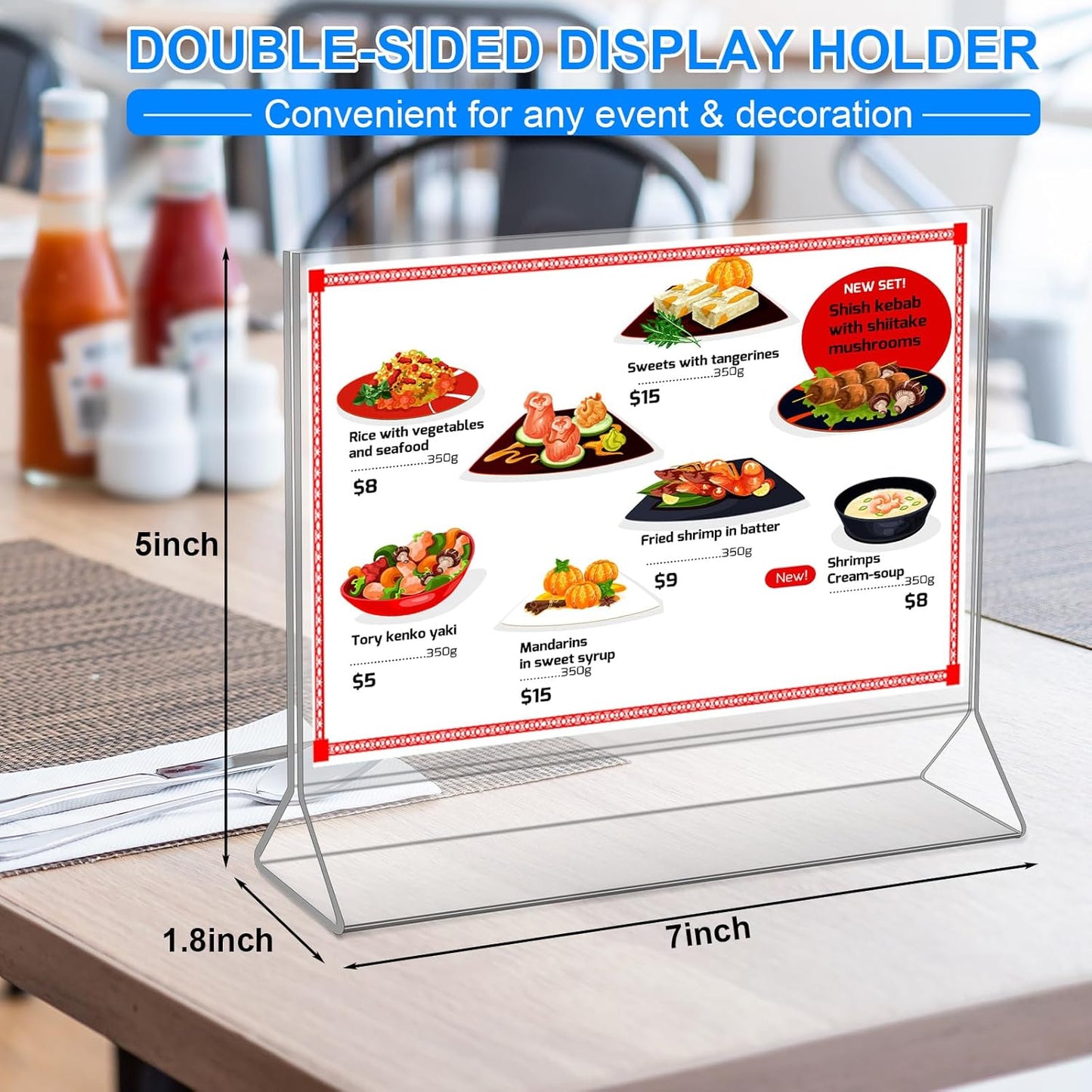 Yulejo 24 Pack Acrylic Sign Holder, Plastic Clear Table Display Holder Double Sided Menu Display Stands T Shaped Card Picture Frames for Office, Weddings, Meetings, Hotels(7 x 5 Inches)