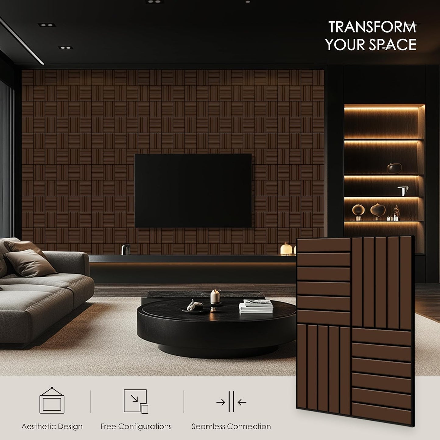 12-Pack Acoustic Panels, 16"x12"x0.4" Large Acoustic Wall Panels, Self-Adhesive Sound Absorbing Panels for Recording Studios & Offices, Brown+Black Decorative Acoustic Panels