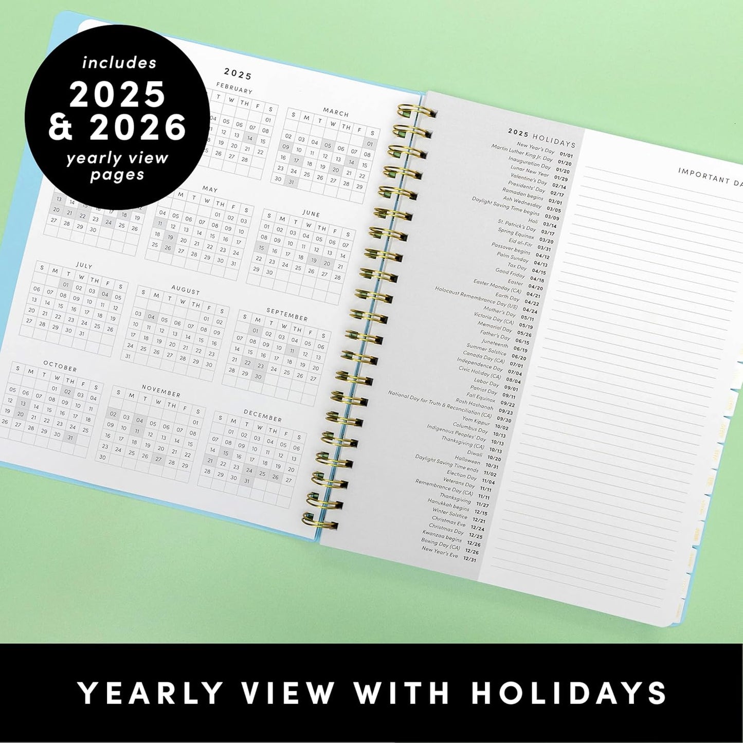 PAPERAGE 17 Month Academic Planner 2025-2026, Weekly & Monthly Spreads, August 2025 - December 2026, Large (8.5 in x 11 in), Light Blue