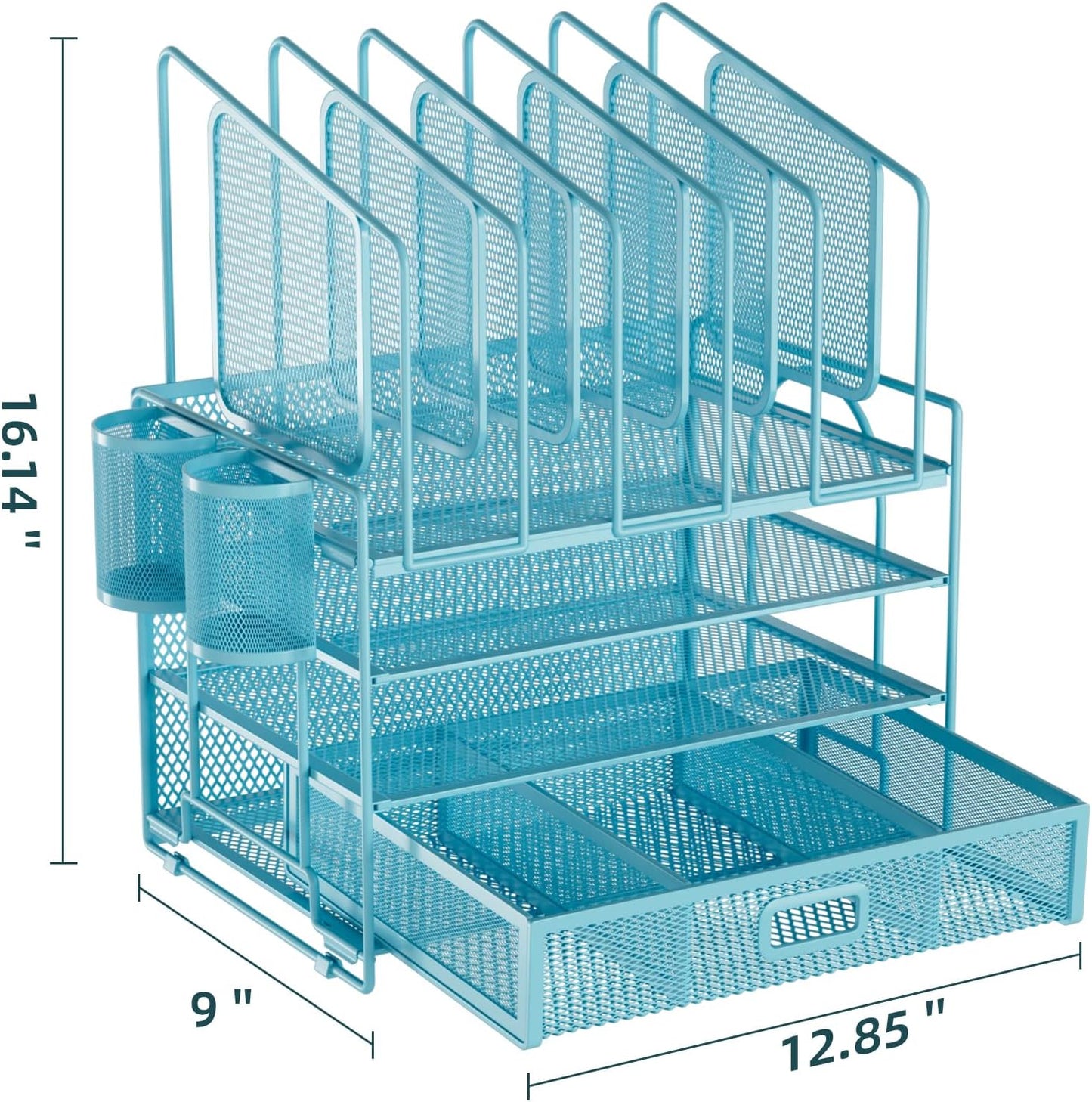 Marbrasse Desk Organizers, 4-Tier Mesh Desk File Organizer with 5 Vertical File Holders and 2 Pen Holders, Multifunction Desktop Organizer,Desk Organizers and Accessories for Home Office (Blue)