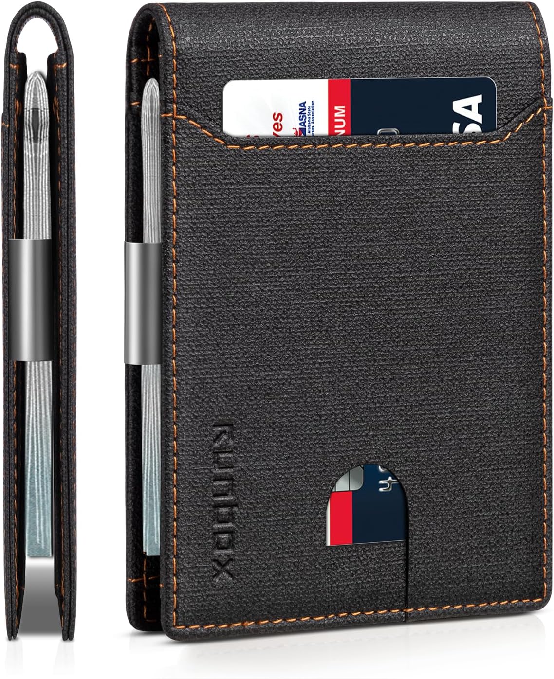 RUNBOX Slim Wallets for Men - Leather Money Clip Mens Wallet - RFID Blocking Front Pocket Bifold Wallet - Thin Credit Card Holder with Gift Box