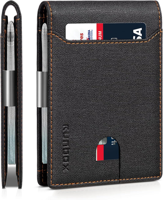 RUNBOX Slim Wallets for Men - Leather Money Clip Mens Wallet - RFID Blocking Front Pocket Bifold Wallet - Thin Credit Card Holder with Gift Box