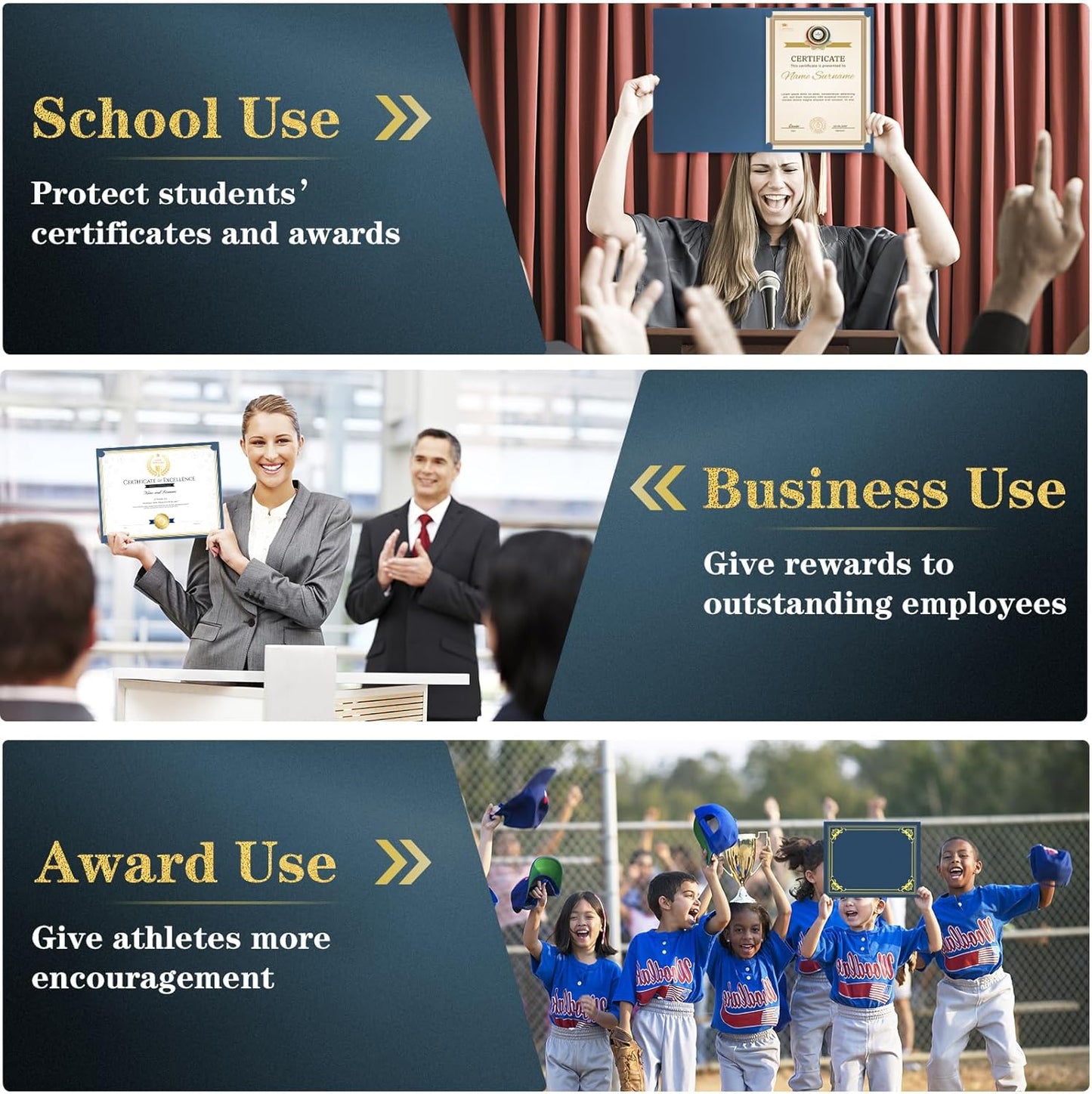 30 Packs Certificate Holders, Navy Blue Certificate Covers, Diploma Holders, Certificate Folders with Gold Foil Border for Letter Size 8.5" x 11" Certificates, Diploma, Documents, Award Cover