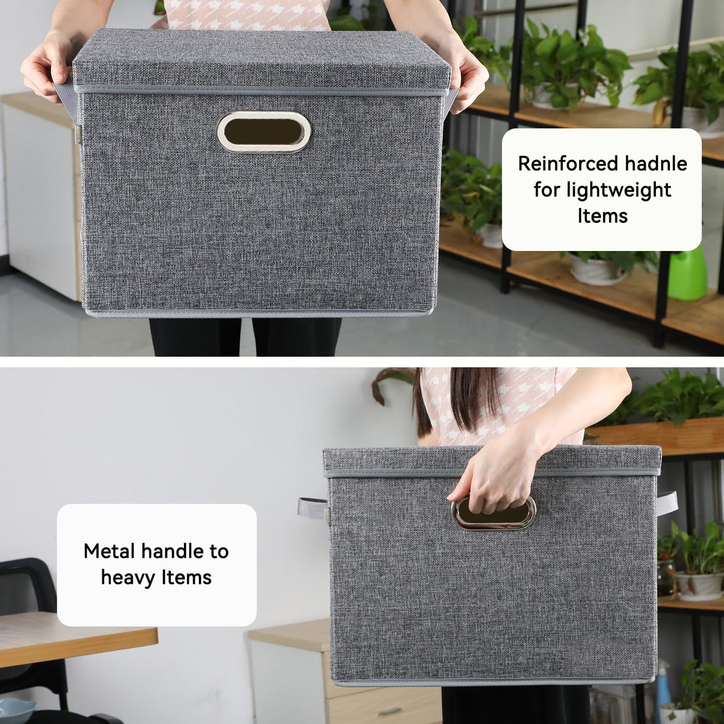 Voova Large Collapsible Storage Bins with Lids, 3 Pack Stackable Line Fabric Cube Storage Organizer, Foldable Closet Storage Boxes Baskets Containers with Cover for Clothes Bedroom Office Home, Grey