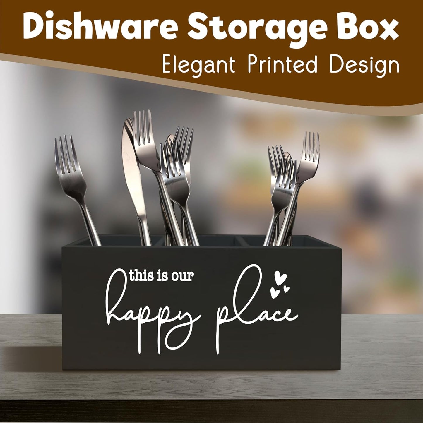 Inspirational Quote This is Our Happy Place Rustic Porch Bathroom Kitchen Decor Wooden Pencil Holder Organizer for Home Office Accessories Inspirational Desk Pen Holder,Housewarming Gifts