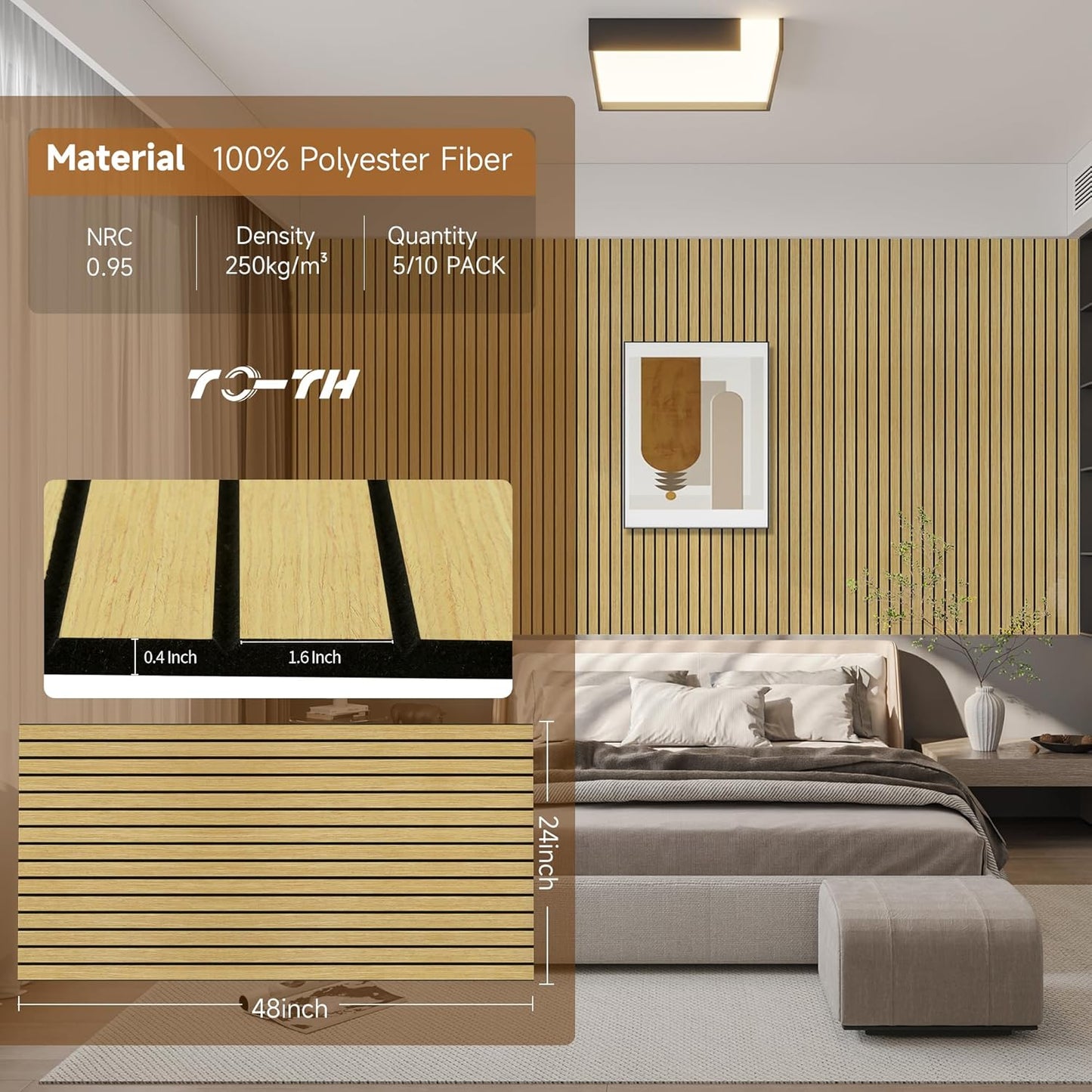 TO-TH 10 Pack Wall Tiles, 47.2” x 23.6” Sound Proof Panels for Walls, Art Wall Panels for Echo Absorption,Acoustical Barrier of Wood-Look Polyester Fiber for Home Office & Studio