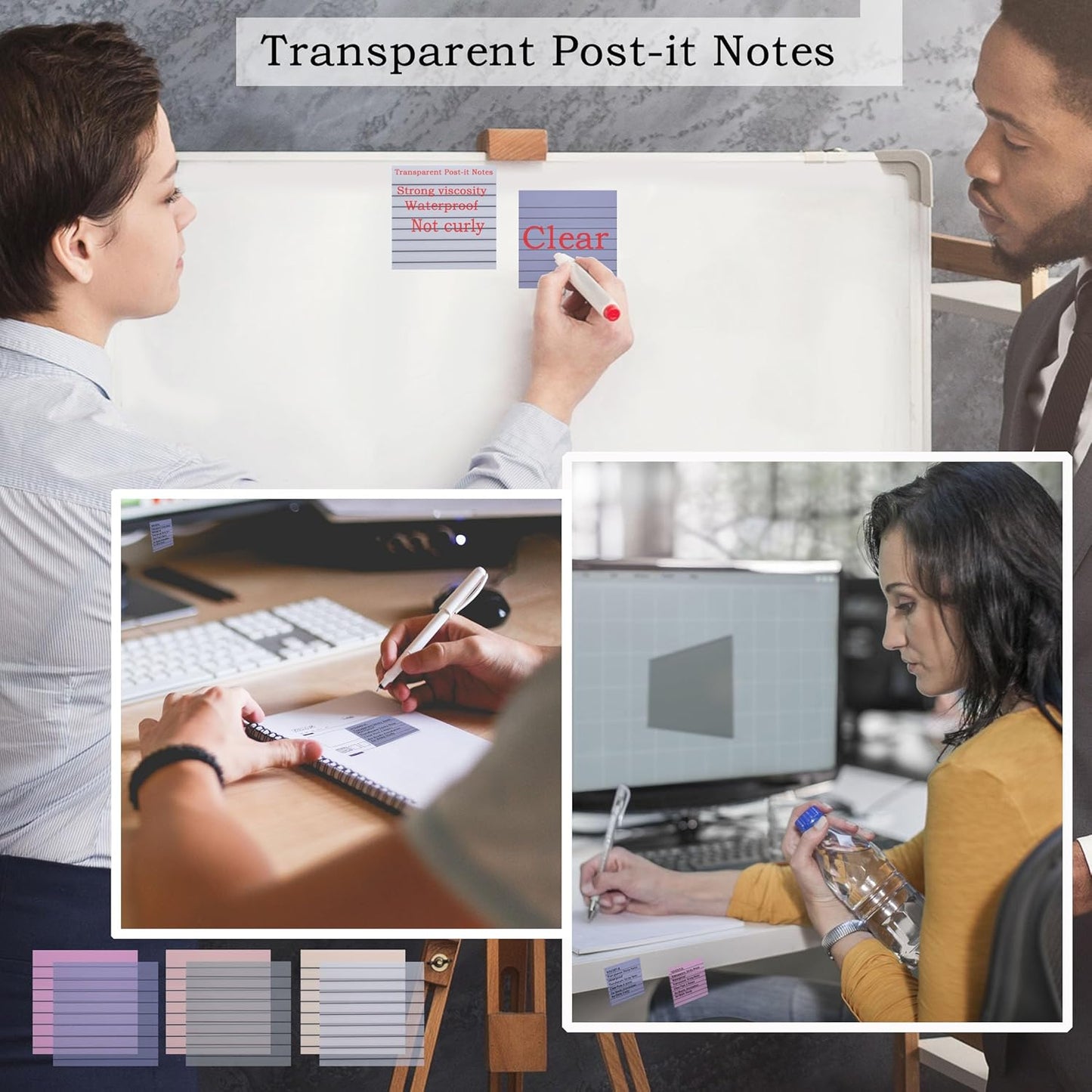 800Pcs Transparent Sticky Notes, 3"x3" Clear Sticky Notes with Lined, Waterproof Translucent Sticky Note Pads for Books Annotation, Clear Post it Notes for Bible Study, School, Office