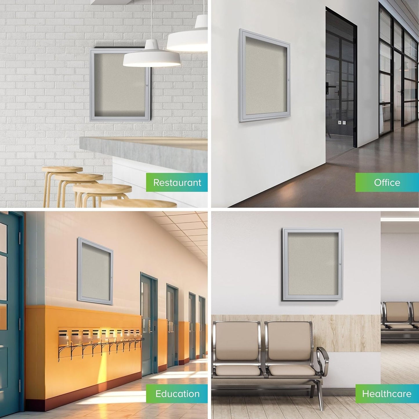 Ghent 36"x24" 1-Door Outdoor Enclosed Vinyl Bulletin Board, Shatter Resistant, with Lock, Satin Aluminum Frame - Ivory (PA13624VX-185), Made in The USA