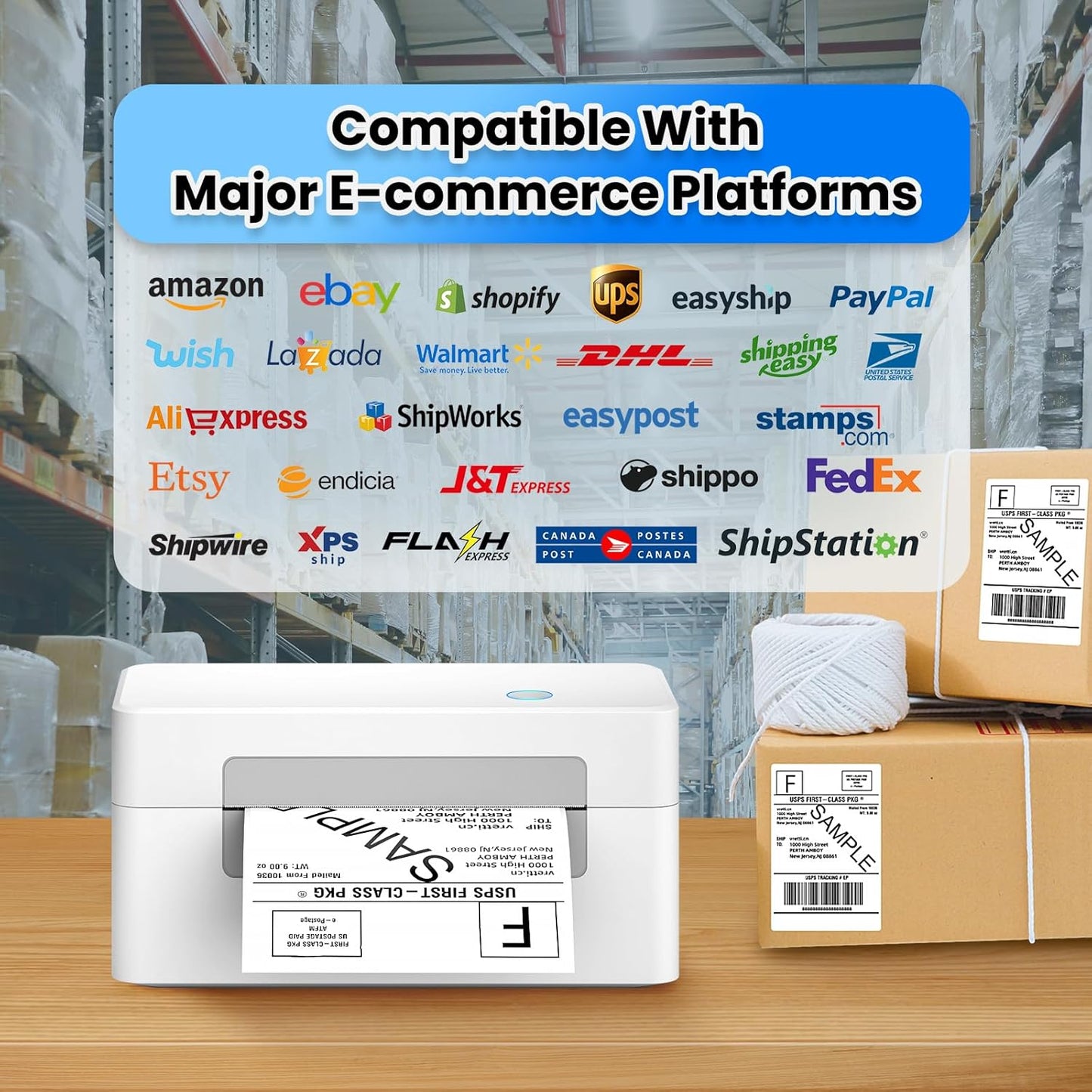 vretti USB Shipping Label Printer - 4x6 Thermal Label Printer for Small Business, Compatible with Windows,Mac,Linux and ChromeOS, Supports Barcodes, Shipping Labels, Mailing Labels, Etc.