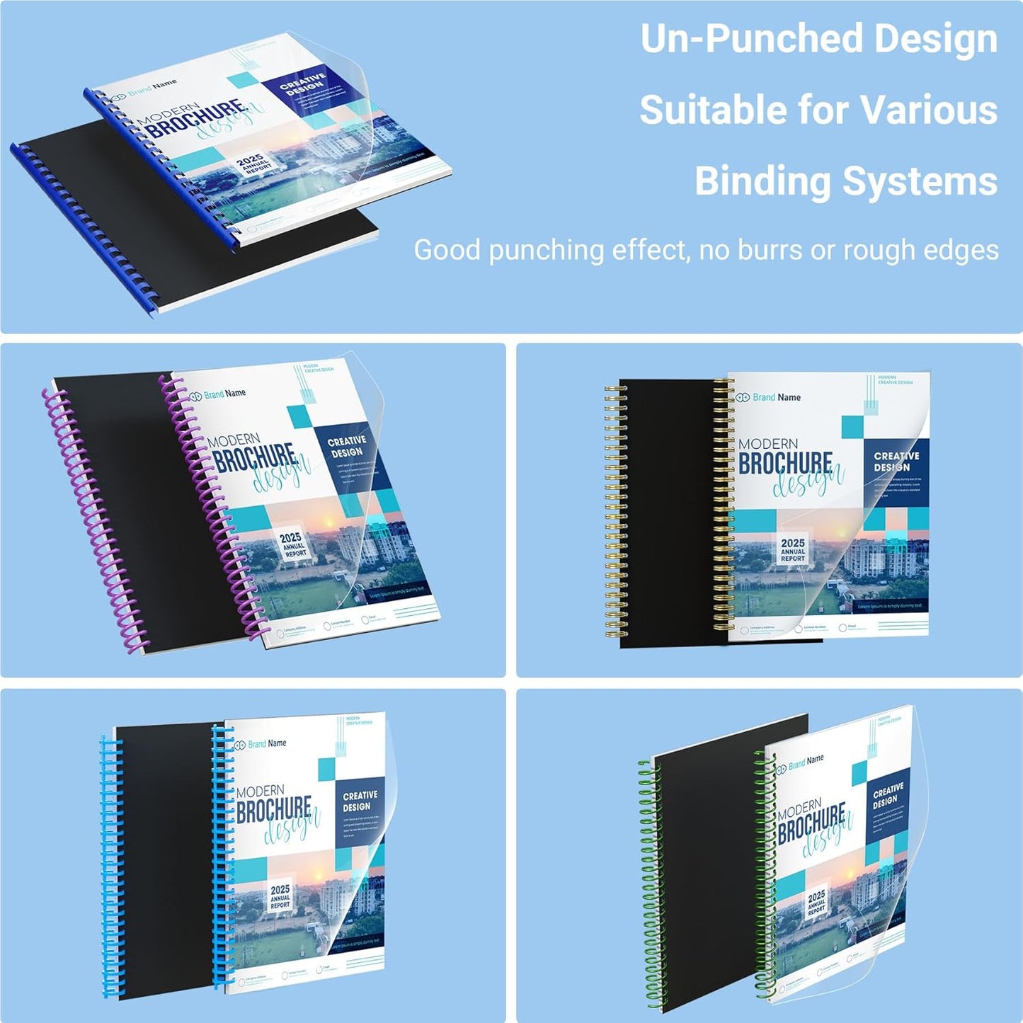 Ndsox 200 Pack Binding Covers and Backs Set 8.5 x 11 Inches Letter Size, 100 8-Mil Clear Binding Covers, 100 12-Mil Black Sand-Textured Binding Presentation Polycovers, Un-Punched, Square Corners