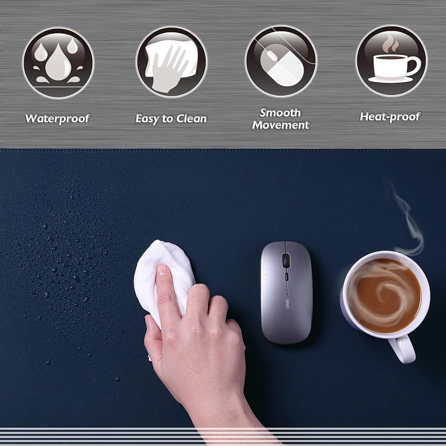 K KNODEL Desk Mat, Blotter, Dual-Sided Office Desk Pad, Waterproof Desk Mat for Desktop, Desk Blotters, PVC Leather Pad Protector (Dark Blue, 23.6" x 13.8")