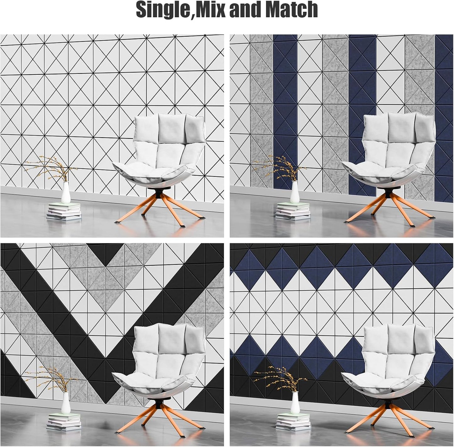 Sonicism 12 Pack X-Lined Acoustic Panels with Self-Adhesive, 12" X 12" X 0.4" Sound Proof Foam Panels, Decorative Soundproof Wall Panels, Sound Absorbing Tiles for Home & Offices (BlackBase+WhiteFace)