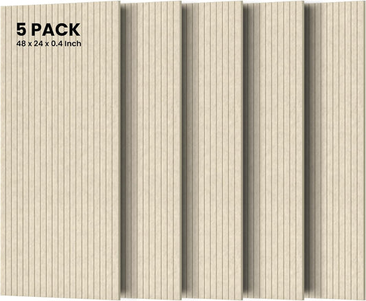 5 Pack Acoustic Panels, 48 x 24x 0.4 Inch Sound Proof Panels for Walls, Premium Wall Sound Absorbing Panels, Decorative Sound Dampening Panels for Media Room, Office and Studio,Camel