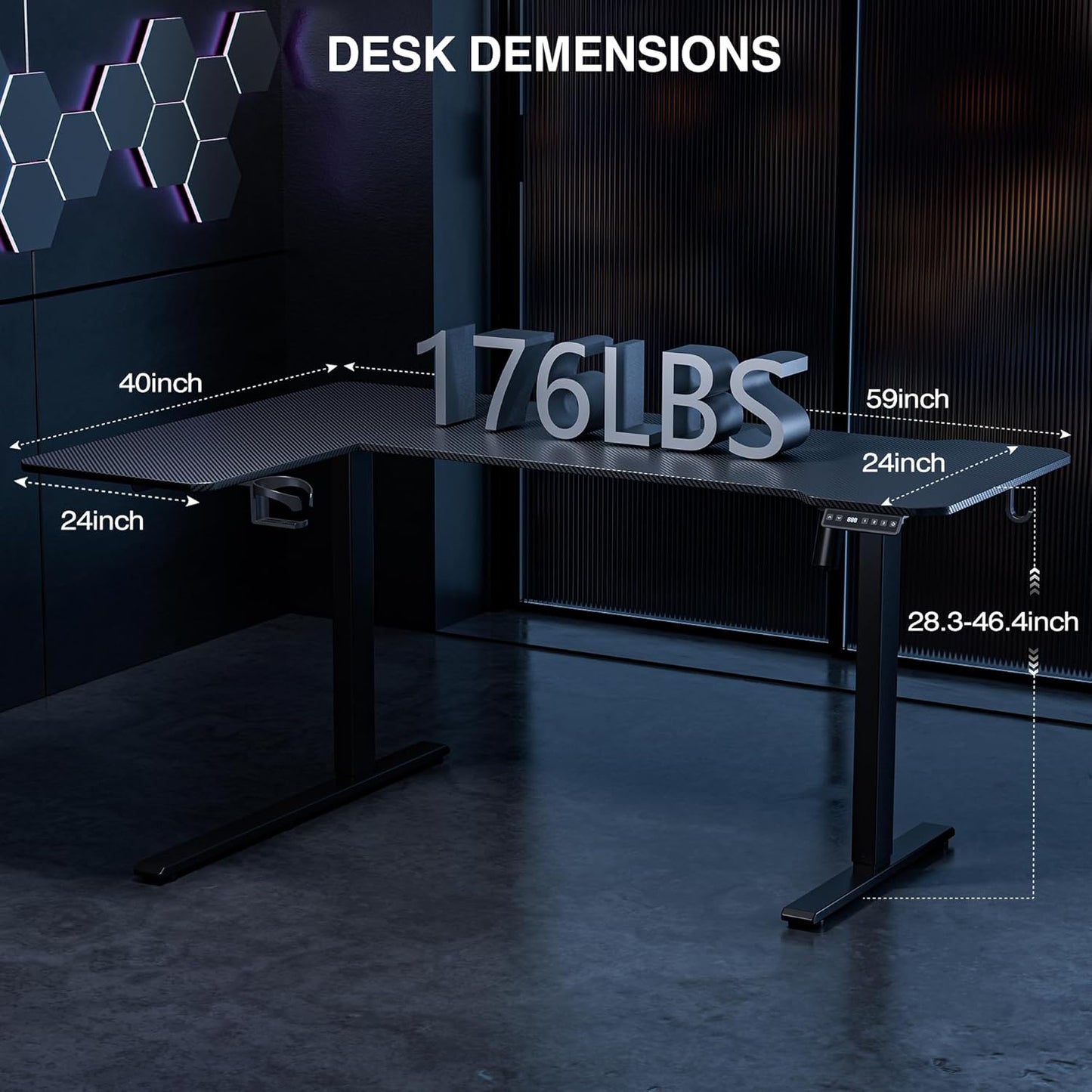 59 Inch L Shaped Standing Desk Adjustable Height,Gaming Electric Corner Standing Desk, Sit Stand Computer Table with Reversiable Splice Board, Black Carbon