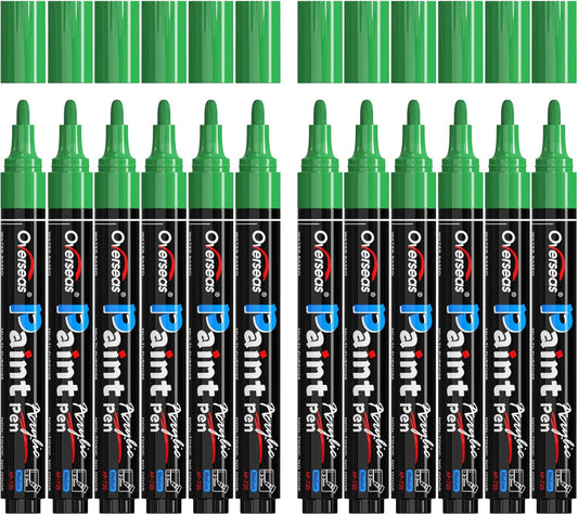 Overseas Green Paint Pens Paint Markers - Permanent Acrylic Markers 12 Pack, Water-Based, Quick Dry, Waterproof Marker Pen for Rock, Wood, Plastic, Metal, Canvas, Glass, Fabric, Mugs. Medium Tip