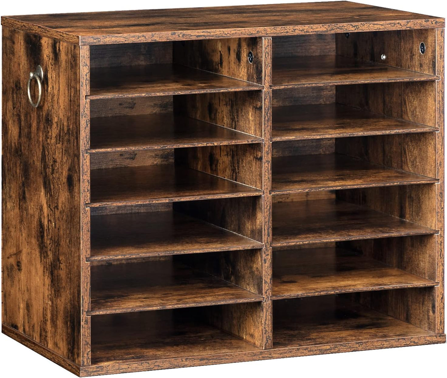 HOOBRO Literature Organizers, 12 Compartments Office Mailbox with Adjustable Shelves, Wood Countertop Literature Sorter for Office, Home, Classroom, Mailrooms Organization Rustic Brown FG12WF01