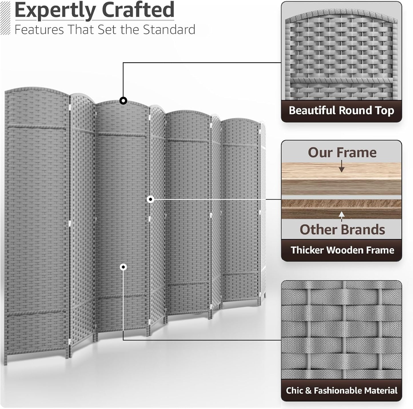 Sorbus 8 Panel Room Divider 6 ft. Tall - Privacy Screen, Extra Wide Double Hinged Panels, Mesh Hand-Woven Design, Partition Room Dividers and Folding Privacy Screens, Wall Divider for Room Separation