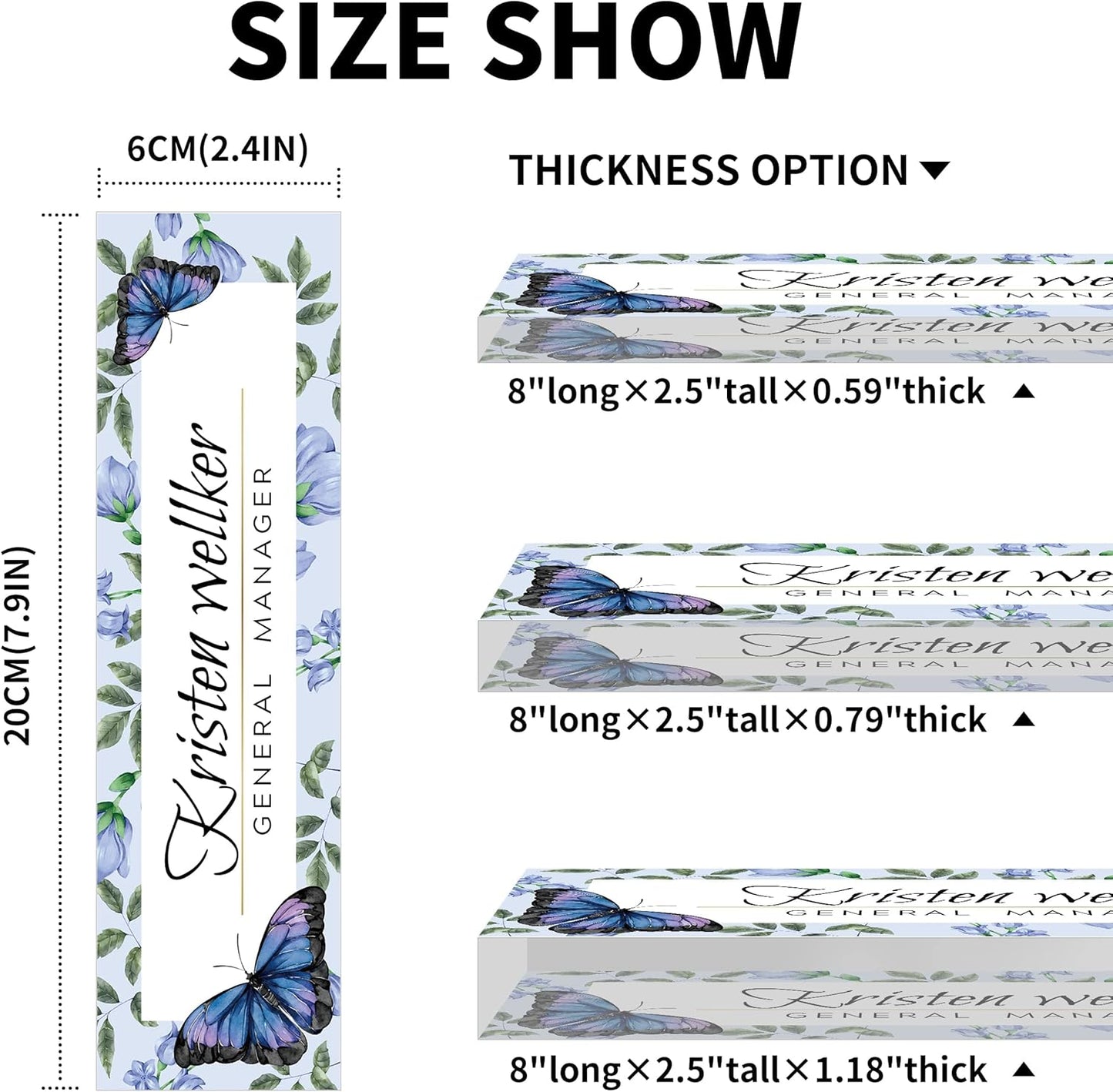 Desk Name Plate Personalized, Premium Purple Blue Butterfly Acrylic Desk Name Plate, Personalized Name Plate for Desk, Office Decor for Women or Men Coworkers, Boss, Employee, Teacher