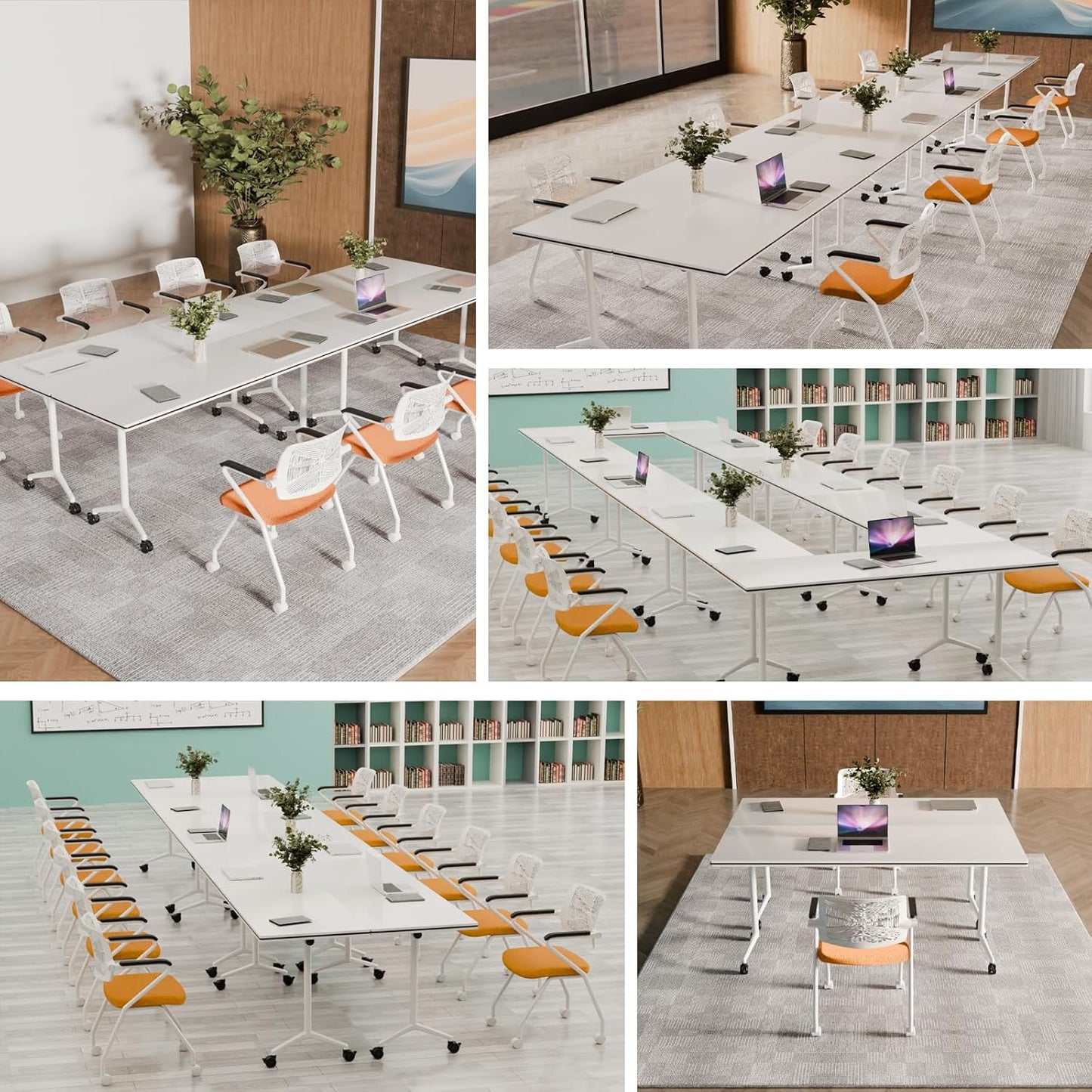 Conference Table, Folding Conference Tables for 2-20 People, Modern Conference Room Table with Wheels, Super Sturdy Large Rectangle Mobile Meeting Seminar Tables for Office (2PCS 55.1in)