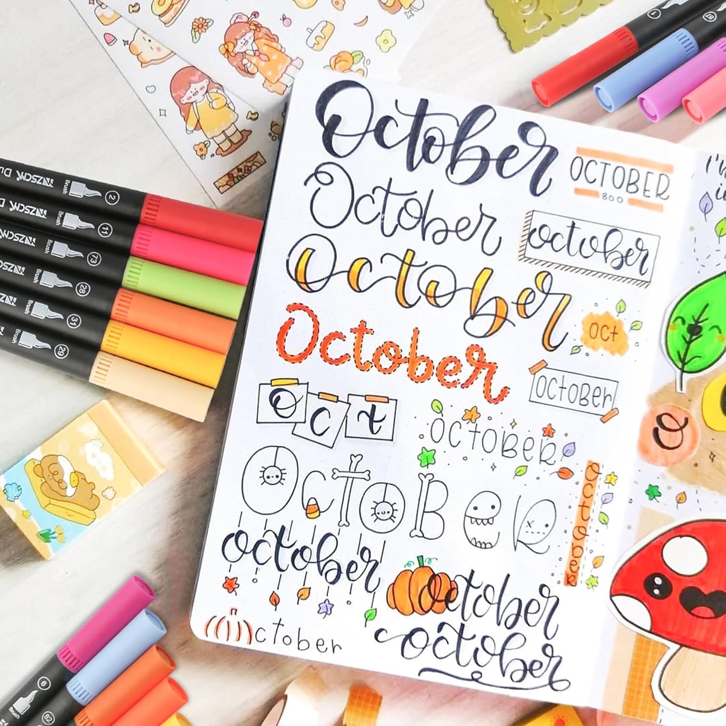 ZSCM 48 Colors Markers for Adult Coloring Books No Bleeding - Duo Tip Art Pens, Fine & Brush Coloring Marker for Adult Calligraphy, Illustration, Cards Drawing, Note taking Lettering, Journaling