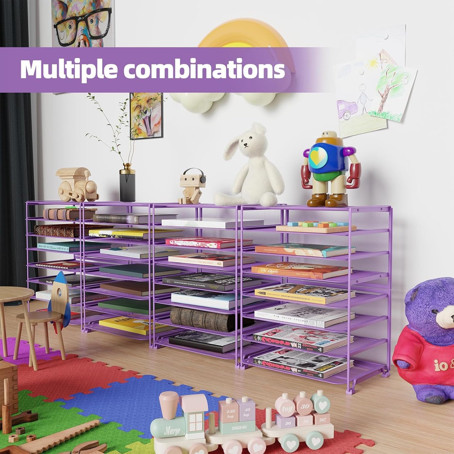 Simple Trending 2 Pack 8 Tier Letter Tray Paper - Mesh Desk File Organizer for Office School Desktop, Violet