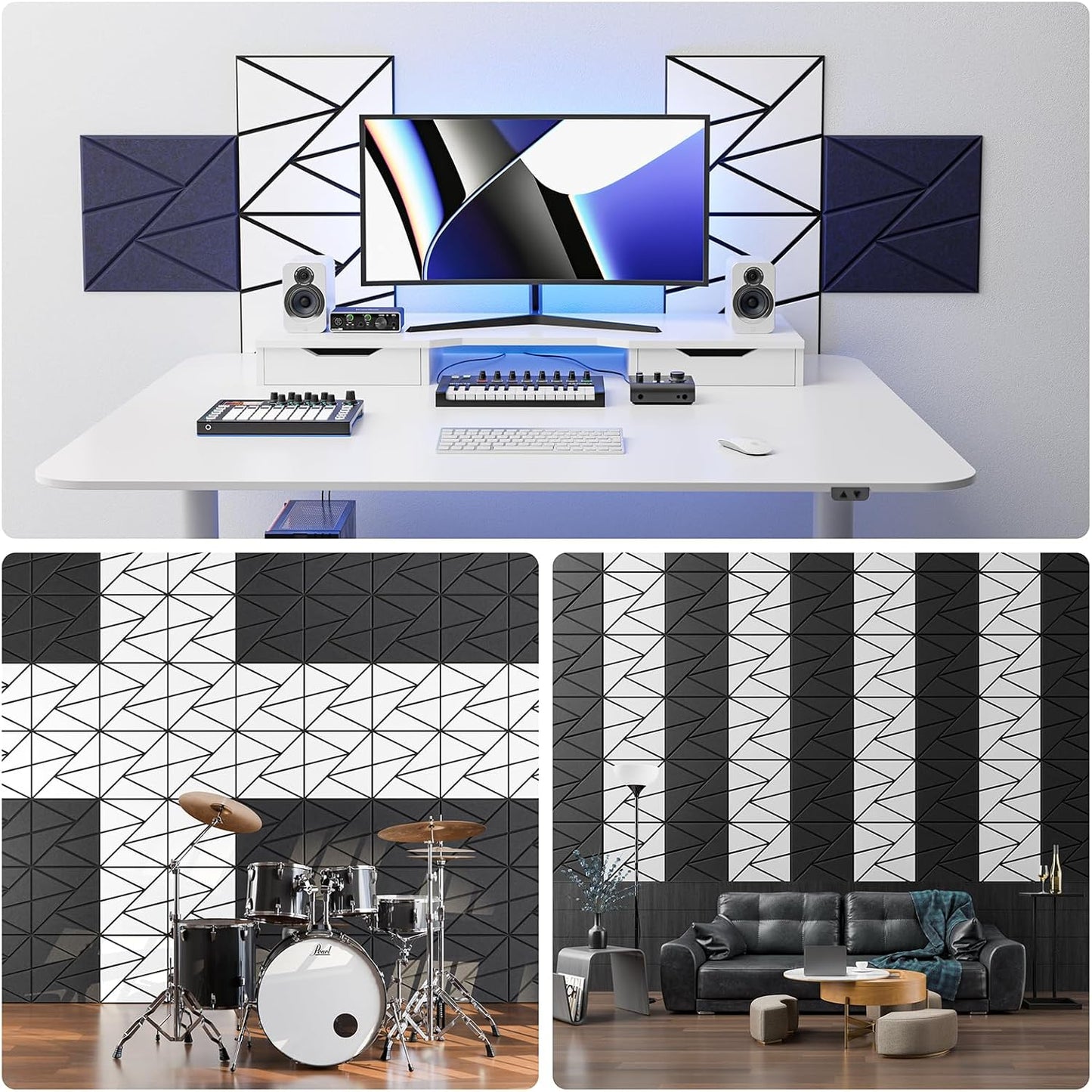 22 pack Acoustic Panels With Self-Adhesive, 12"X 12"X 0.4"Sound Proof Foam Panels, Sound Panels High Density, Soundproof Wall Panels for Home Studio Office- BlackBase + WhiteFace V1