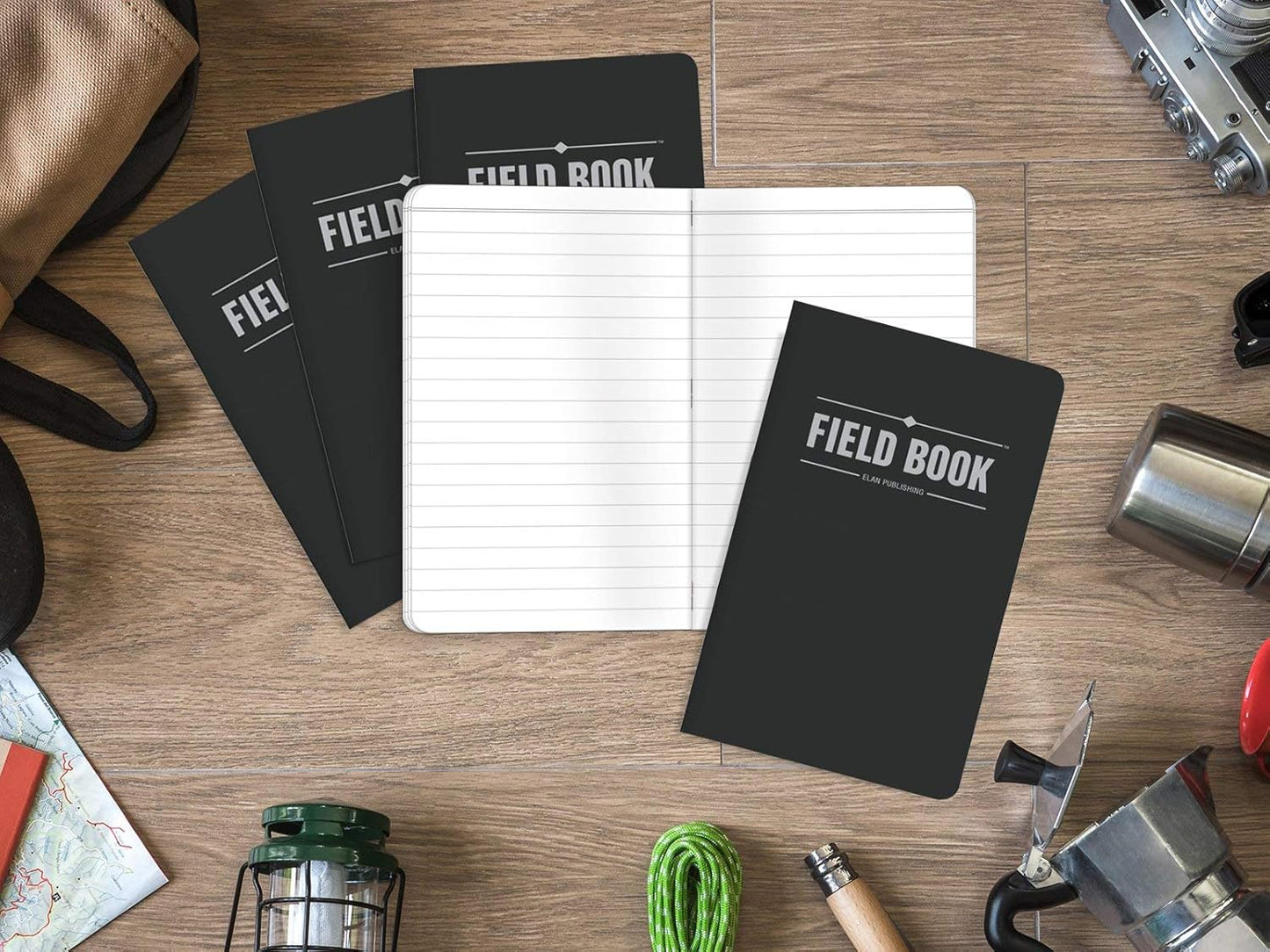 Elan Publishing Company Field Notebook/Pocket Journal - 3.5"x5.5" - Black - Lined Memo Book - Pack of 5