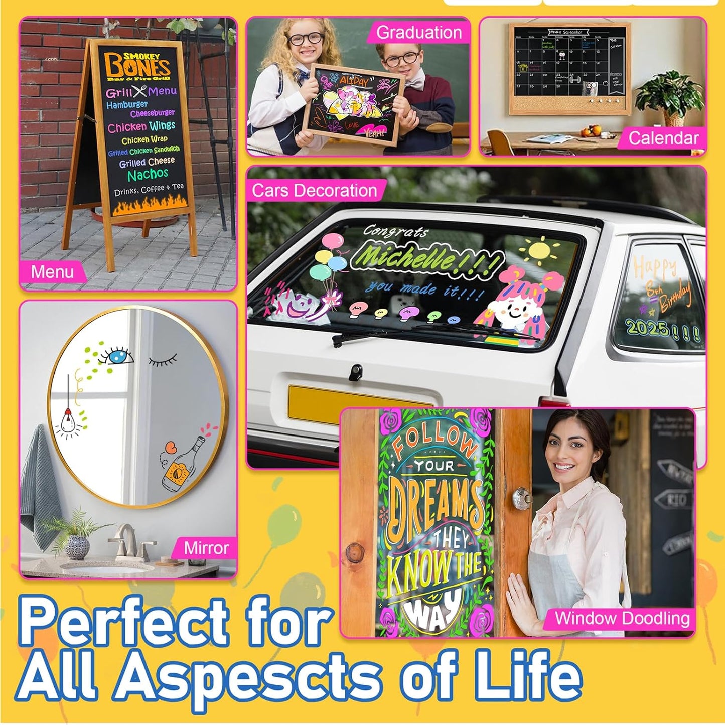 GOTIDEAL Window Markers, Jumbo Chalk Markers for Blackboard, Washable Car Marker for Chalkboard Glass Mirrow,10mm Thick Tip12 Colors(Pastel Color)