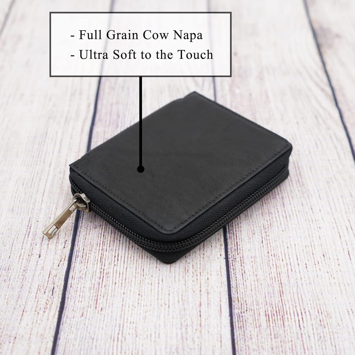 ag wallets Mens Zip Around Leather Wallet with Inserts (Black Napa)