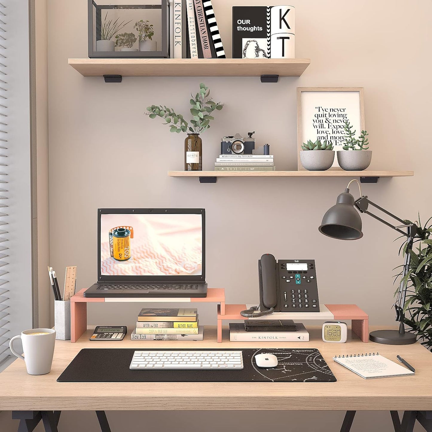 WESTREE Dual Monitor Stand - Monitor Stand Riser - 2 Shelf Computer Monitor Stand with Adjustable Length and Angle, Monitor Stands for 2 Monitors, Desktop Organizer Stand for PC, Computer, Laptop