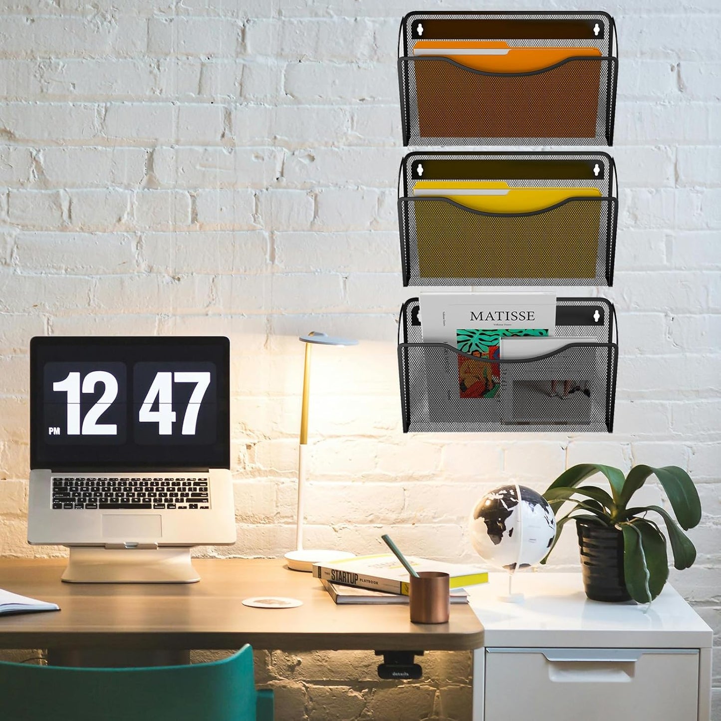 6 Pack Wall File Organizer, Mesh Hanging Metal Vertical Wall Mounted File Holder for Office/Home