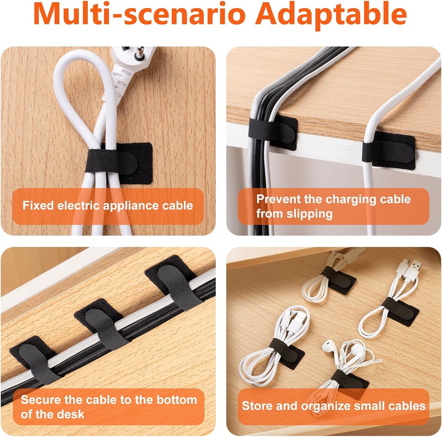 Hook and Loop Cable Ties, Adhesive Cable Clips, Cord Organizer for Appliances,Cable Ties Can Easily Organize Desktop Wires and Network Cables, Many Use in Home, Office, Garage, Outdoor, 50Pcs per Pack