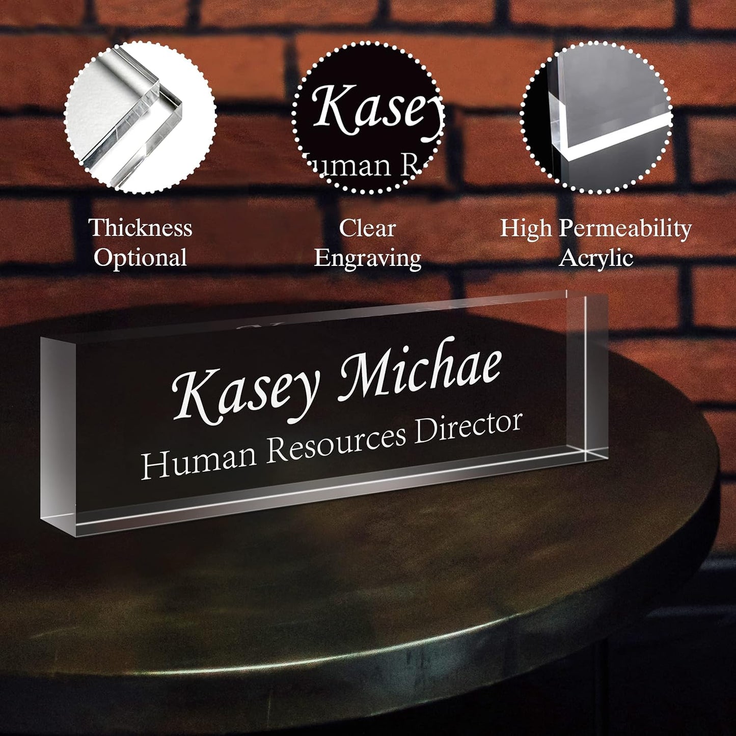 Gowellly Desk Name Plate Personalized - Custom Acrylic Name Plate for Desk - Enterprise Custom Logo/Text nameplates - Employee Appreciation Gifts (engrave-6)