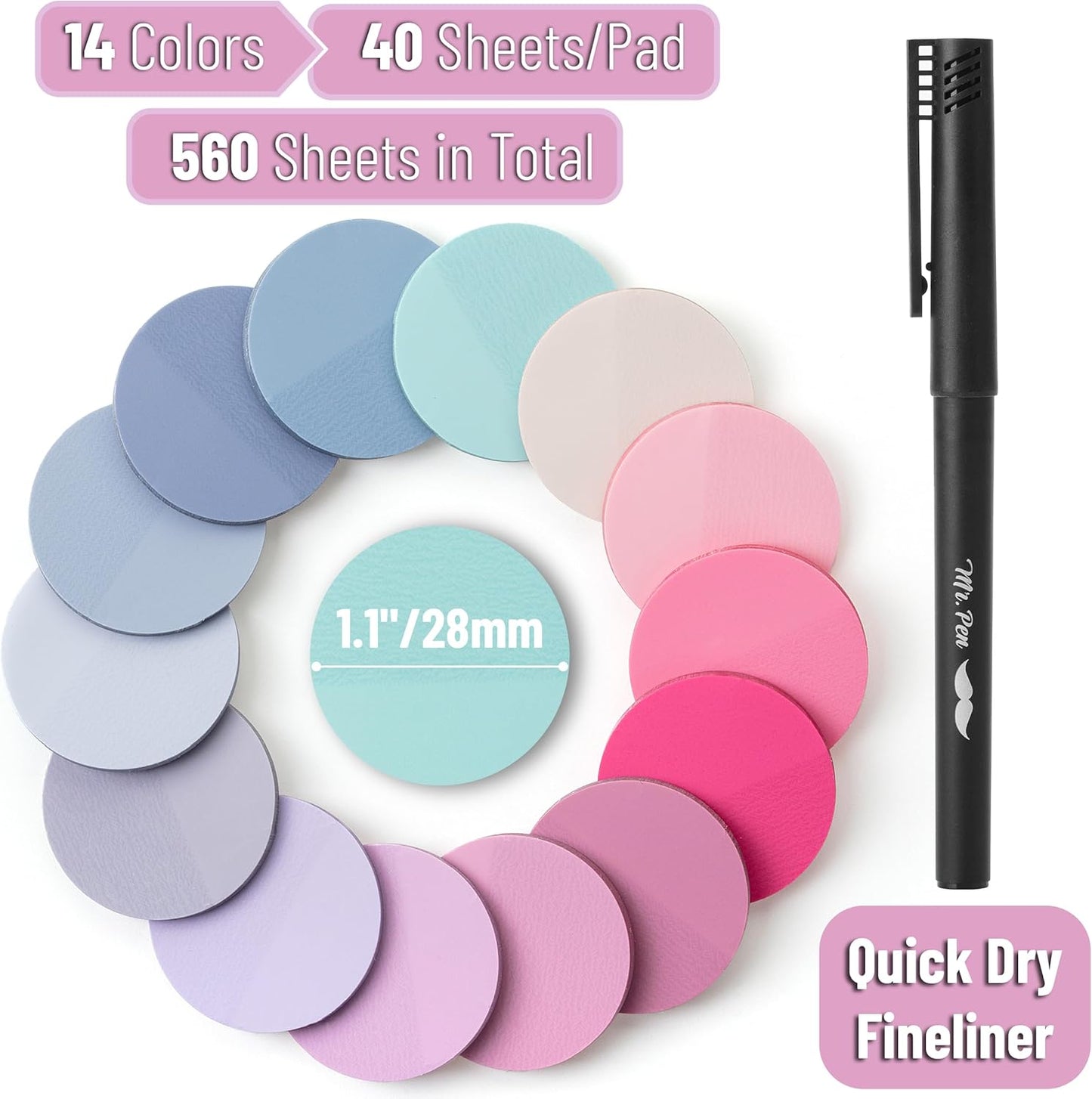 Mr. Pen- Transparent Sticky Note Set, 560Sheets, Colorful, Round Transparent Sticky Notes Set