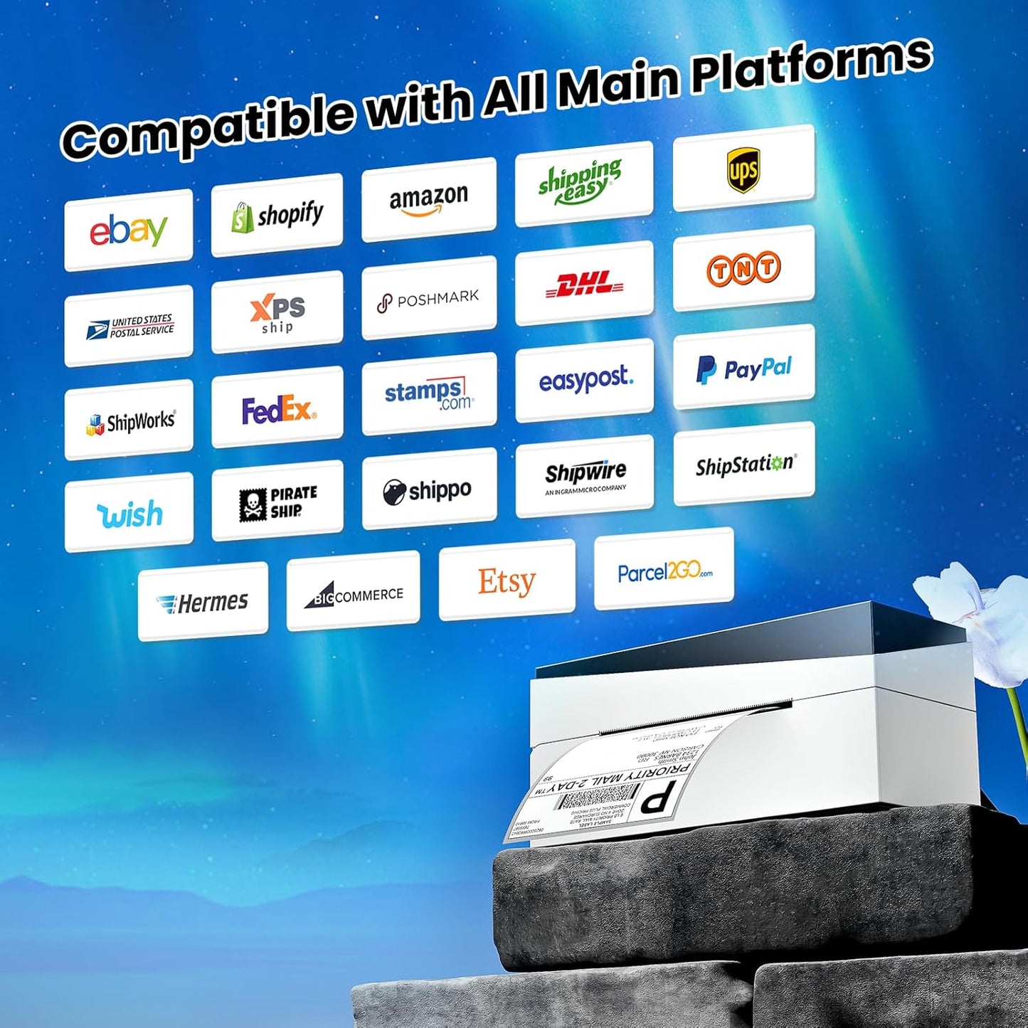 Bluetooth Shipping Label Printer 4x6, 249BT Thermal Label Printer for Small Business, Shipping Packages, Office, Home, Compatible with Amazon, Ebay, USPS