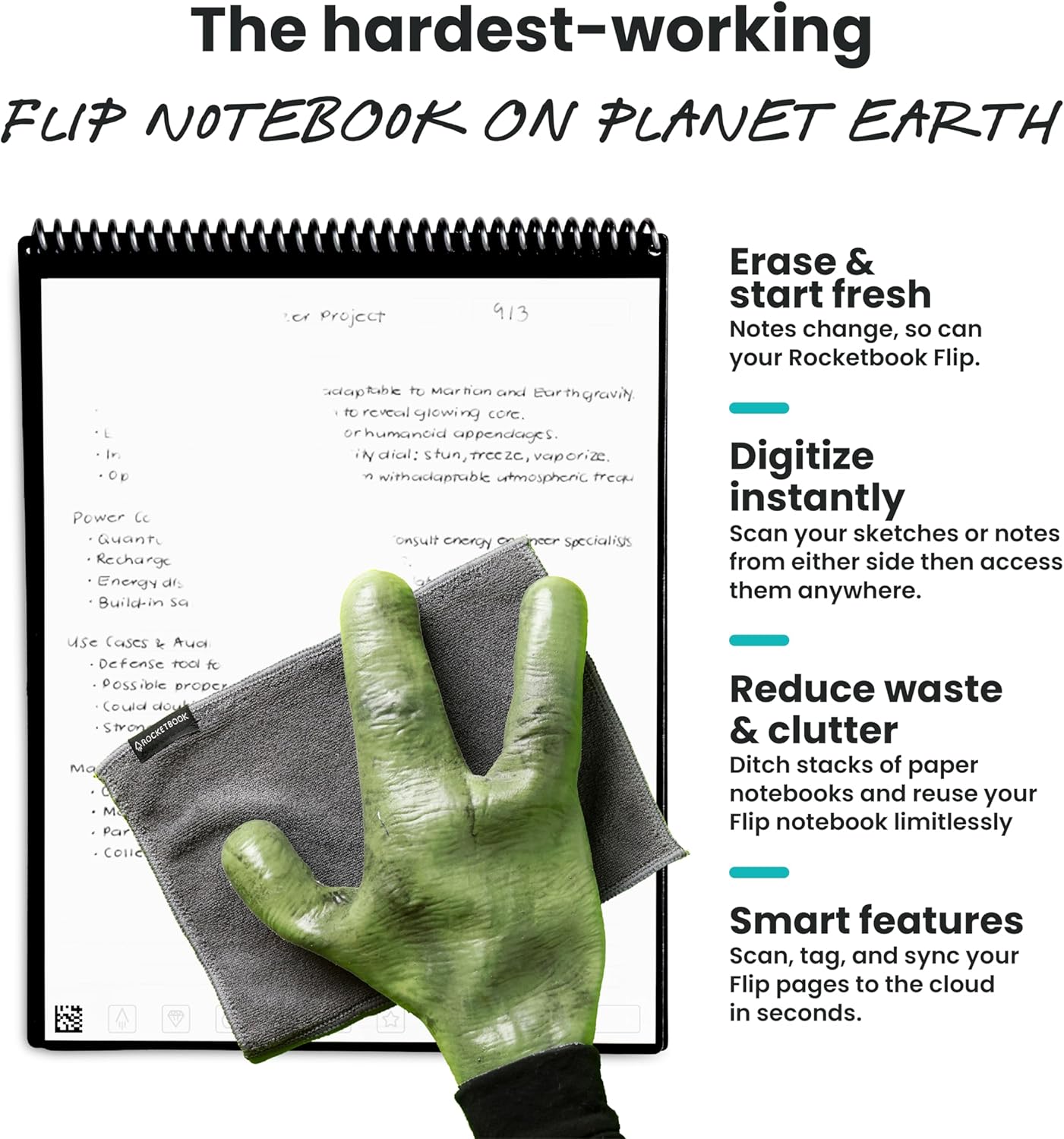 Rocketbook Flip - with 1 Pilot Frixion Pen & 1 Microfiber Cloth Included - Gray Cover, Executive Size (6" x 8.8")