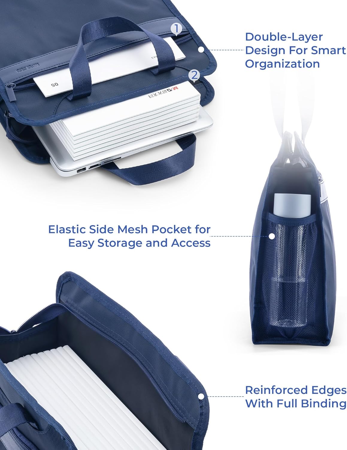 M&G Oxford Zipper Document Bag, Vertical Double Layer Waterproof Handle Document Tote Bag for Carrying Paper Documents Books Computer Water Cup1 Pack (Dark Blue)
