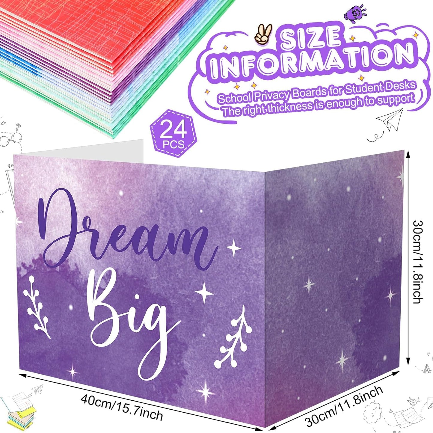 Honoson 24 Pcs Bulk Inspirational Privacy Folders for Students Cardboard Test Privacy Boards Motivational Words Desk Dividers Shield for Classroom School Study Supplies, 6 Styles(Watercolor)
