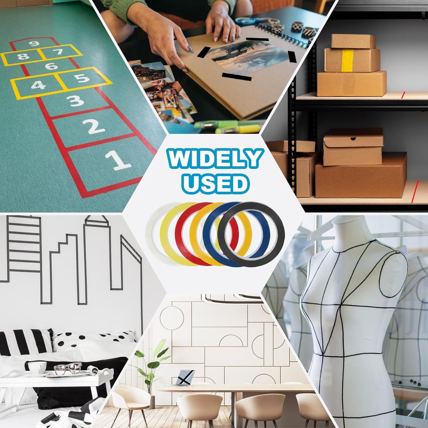 MECCANIXITY Whiteboard Tape 3/8" x 72 Yard Pinstripe Graphic Chart Line Grid Marking Tapes for Classroom Office Dry Erase Board Art, Clear, Pack of 3