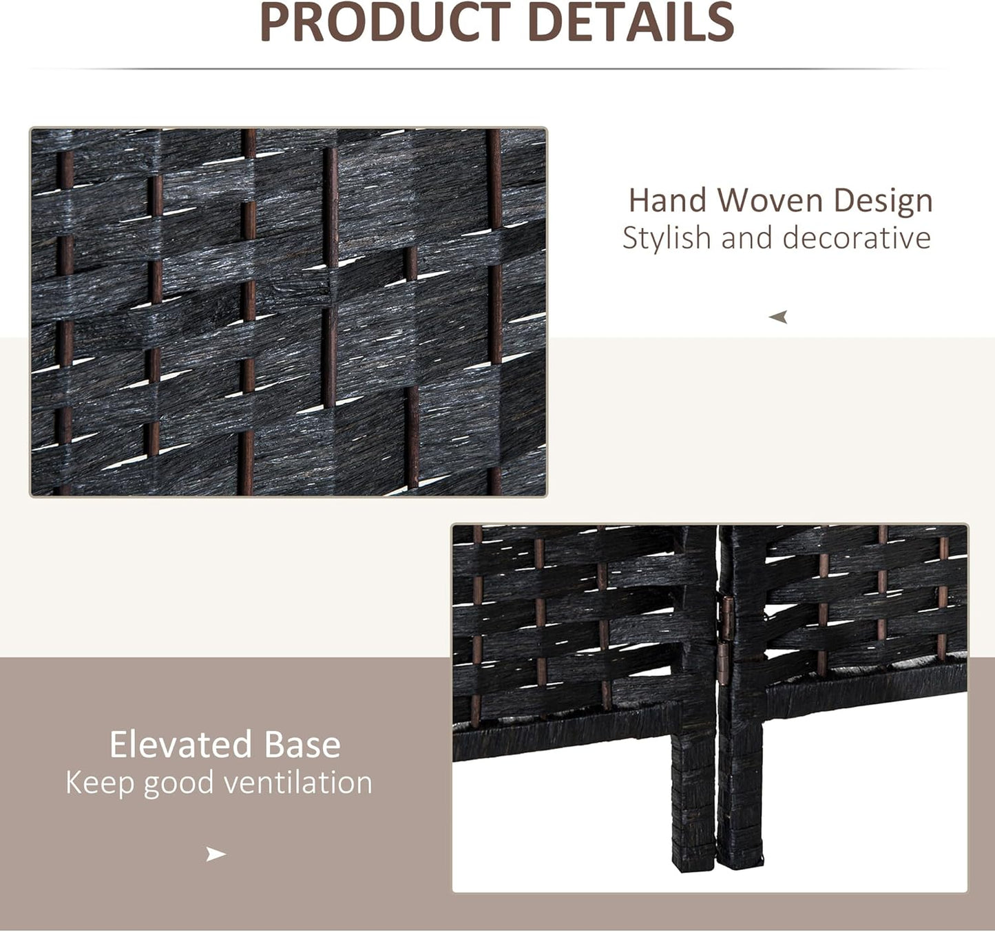 HOMCOM Room Divider 4 Panels Folding Privacy Screen 6FT Tall Portable Wicker Weave Partition Wall Divider for Bedroom Home Office, Black