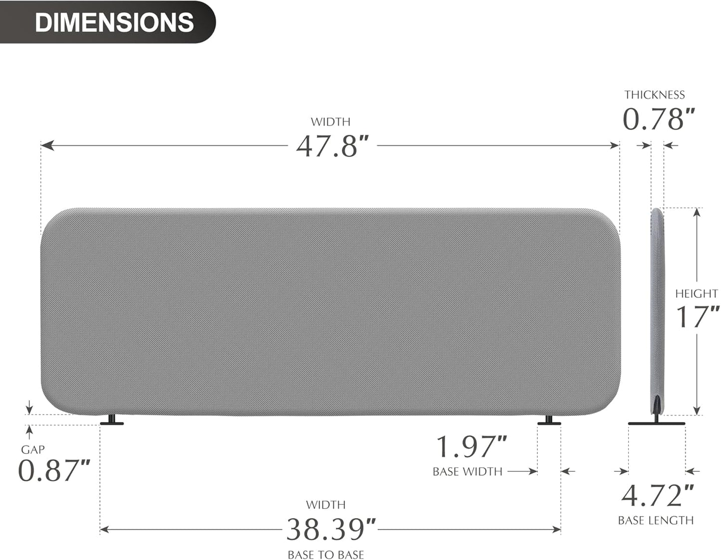 DECOLAB Desk Dividers, Portable Table Partition Screen Panel for Office, Workspace, Classroom, Student, Freestanding, Scratch Resiatance, 48"x18", Steel