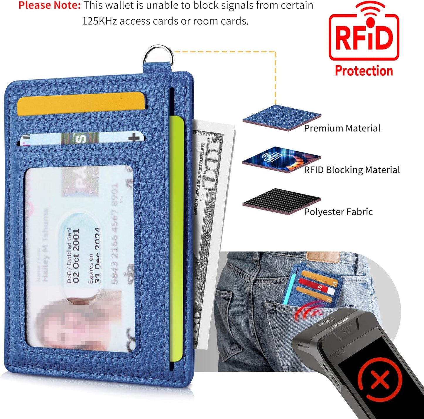 Mayski Slim Wallet, Credit Card Holder for Women, Minimalist Front Pocket RFID Blocking Card Cases, Small Wallet Women Men(Litchi Ocean Blue)